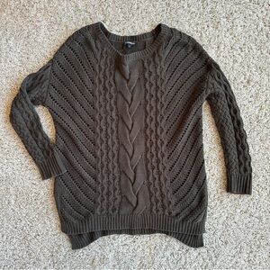 Express Y2K Women S Chunky Cable Knit Sweater Crew Neck Olive Green Preppy